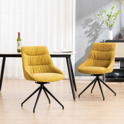 Eva Modern Velvet Dining Chair Swivel Padded Seat Metal Leg Kitchen 2 Pcs (Mustard)