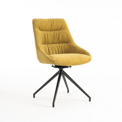 Eva Modern Velvet Dining Chair Swivel Padded Seat Metal Leg Kitchen 6 Pcs (Mustard)
