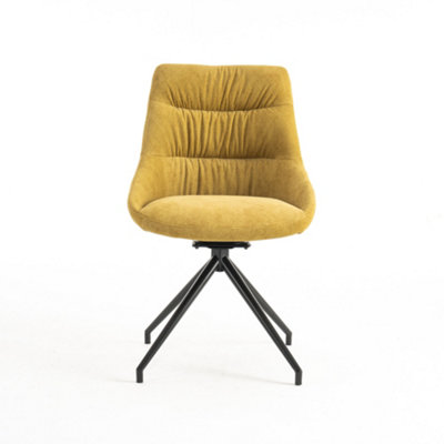 Eva Modern Velvet Dining Chair Swivel Padded Seat Metal Leg Kitchen 6 Pcs (Mustard)