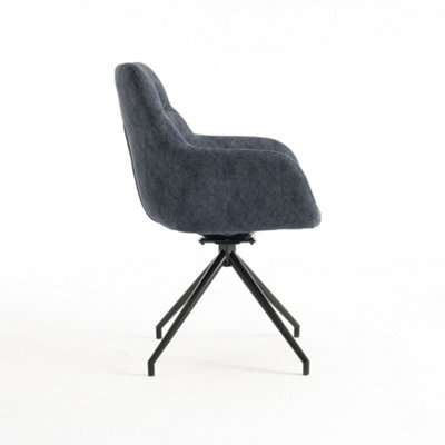 Eva Modern Velvet Dining Chair Swivel Padded Seat W Arms Metal Leg Kitchen 4 Pcs (Blue)