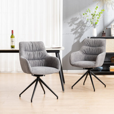 Eva Modern Velvet Dining Chair Swivel Padded Seat w Arms Metal Leg Kitchen 4 Pcs (Grey)