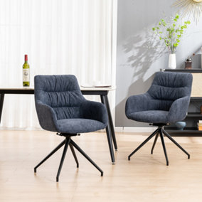 Eva Modern Velvet Dining Chair Swivel Padded Seat W Arms Metal Leg Kitchen 6 Pcs (Blue)