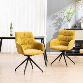 Eva Modern Velvet Dining Chair Swivel Padded Seat W Arms Metal Leg Kitchen 8 Pcs (Mustard)