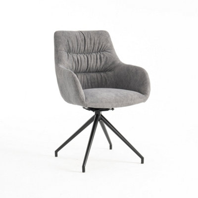 Eva Modern Velvet Dining Chair Swivel Padded Seat w Arms Metal Leg Kitchen (Grey)