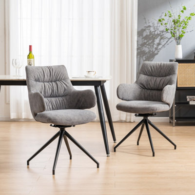 Eva Modern Velvet Dining Chair Swivel Padded Seat w High Arms Metal Leg Kitchen 4 Pcs (Grey)