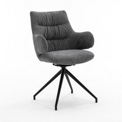 Eva Modern Velvet Dining Chair Swivel Padded Seat w High Arms Metal Leg Kitchen 4 Pcs (Grey)