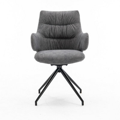 Eva Modern Velvet Dining Chair Swivel Padded Seat w High Arms Metal Leg Kitchen 4 Pcs (Grey)