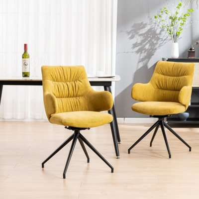 Eva Modern Velvet Dining Chair Swivel Padded Seat w High Arms Metal Leg Kitchen 4 Pcs (Mustard)