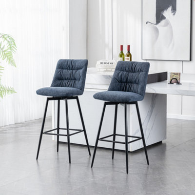 Eva Velvet Bar Stool Swivel Padded Seat Metal Legs Set (Blue)