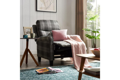 Evan  High Back Recliner Armchair Grey Tartan Sofa