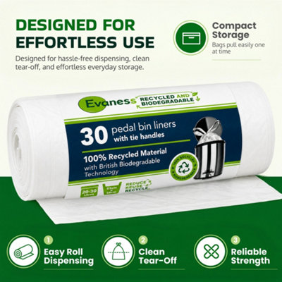 Evaness Biodegradable Tie Handle Pedal Bin Liners 20L-30L (60 Bags)