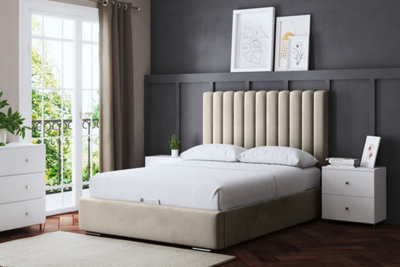 Evangeline Cream Upholstered Panel Bed with Headboard Double