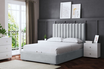 Evangeline Silver Upholstered Panel Bed with Headboard Double