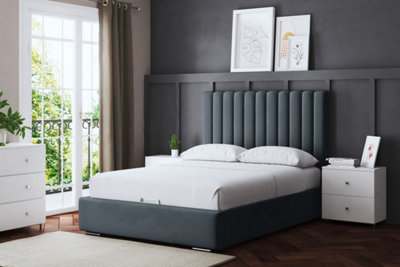 Evangeline Steel Upholstered Panel Bed with Headboard Double