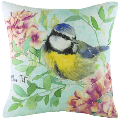 Evans Lichfield Blue Tit Floral Printed Feather Filled Cushion