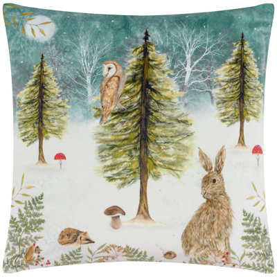 Evans Lichfield Christmas Owl Velvet Polyester Filled Cushion