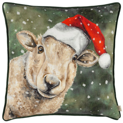 Evans Lichfield Christmas Sheep Piped Polyester Filled Cushion