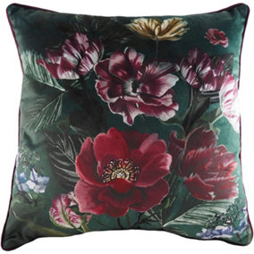 Evans Lichfield Eden Bloom Cushion Cover Emerald Green/Deep Red (One Size)