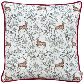 Evans Lichfield Festive Reindeer Repeat Watercolour Printed Piped Polyester Filled Cushion