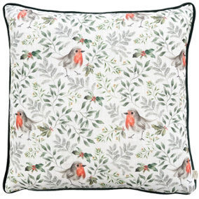 Evans Lichfield Festive Robin Repeat Piped Feather Filled Cushion