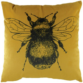 Evans Lichfield Gold Bee Printed Soft Velvet Polyester Filled Cushion