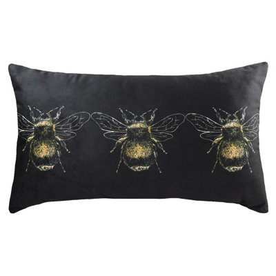 Evans Lichfield Gold Bee Rectangular Velvet Feather Filled Cushion