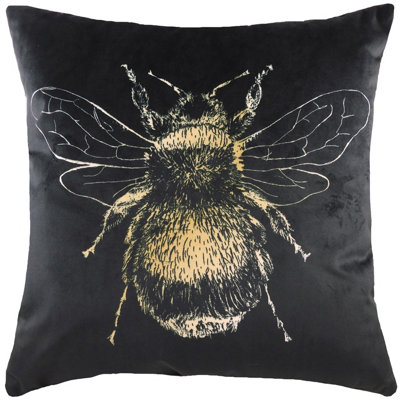 Evans Lichfield Gold Bee Rectangular Velvet Feather Filled Cushion