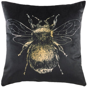 Evans Lichfield Gold Bee Rectangular Velvet Feather Filled Cushion