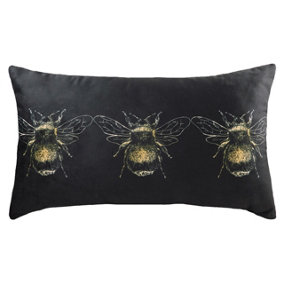 Evans Lichfield Gold Bee Rectangular Velvet Polyester Filled Cushion
