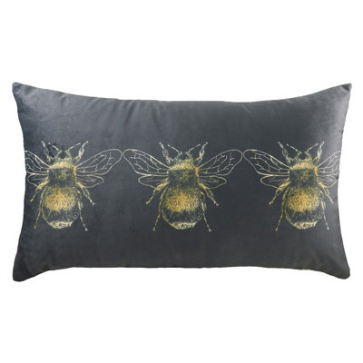 Evans Lichfield Gold Bee Rectangular Velvet Polyester Filled Cushion