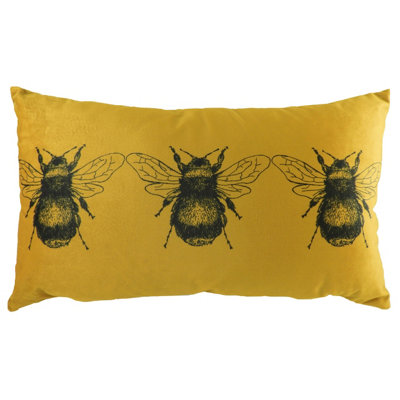 Evans Lichfield Gold Bee Rectangular Velvet Polyester Filled Cushion