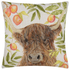 Evans Lichfield Grove Highland Cow Watercolour-Painted Polyester Filled Cushion