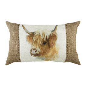 Evans Lichfield Hessian Cow Hand-Painted WatercolourPrinted Polyester Filled Cushion
