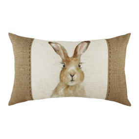 Evans Lichfield Hessian Hare Hand-Painted Printed Piped Polyester Filled Cushion