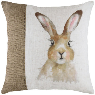 Evans Lichfield Hessian Hare Printed Feather Filled Cushion | DIY at B&Q