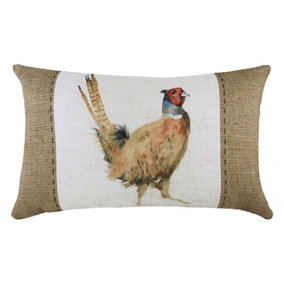 Evans Lichfield Hessian Pheasant Rectangular Printed Feather Filled Cushion