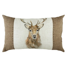 Evans Lichfield Hessian Stag Hand-Painted Printed Rectangular Polyester Filled Cushion
