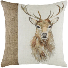 Evans Lichfield Hessian Stag Hand-Painted Printed Square Polyester Filled Cushion