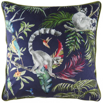 Evans Lichfield Jungle Lemur Velvet Piped Feather Filled Cushion