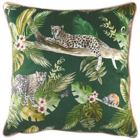 Evans Lichfield Jungle Leopard Velvet Piped Feather Filled Cushion