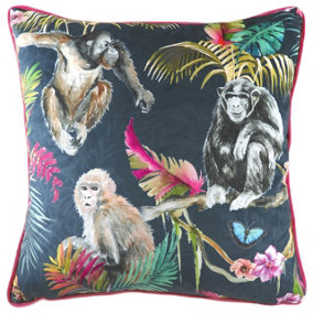 Evans Lichfield Jungle Monkey Velvet Piped Feather Filled Cushion