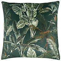 Evans Lichfield Kibale Jungle Leaves Velvet Polyester Filled Cushion