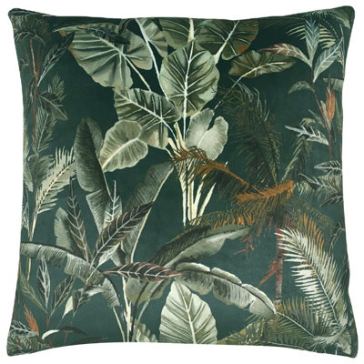 Evans Lichfield Kibale Jungle Leaves Velvet Polyester Filled Cushion