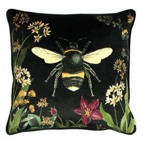 Evans Lichfield Midnight Garden Bee Velvet Piped Feather Filled Cushion