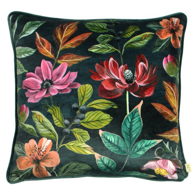 Evans Lichfield Midnight Garden Velvet Piped Feather Filled Cushion