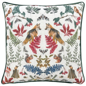 Evans Lichfield Mirrored Fox Watercolour Printed Piped Polyester Filled Cushion