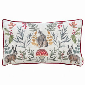 Evans Lichfield Mirrored Hare Watercolour Printed Piped Feather Filled Cushion