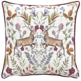 Evans Lichfield Mirrored Stag Watercolour Printed Piped Cushion Cover