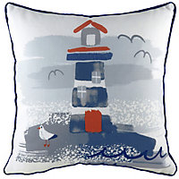 Evans Lichfield Nautical Lighthouse Piped Feather Filled Cushion