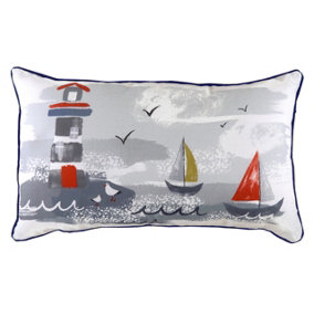 Evans Lichfield Nautical Lighthouse Rectangular Piped Feather Filled Cushion